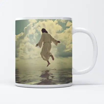 Jesus Rising Above Water Cloudy Sky