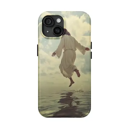 Jesus Rising Above Water Cloudy Sky
