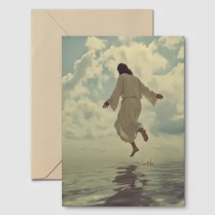 Jesus Rising Above Water Cloudy Sky
