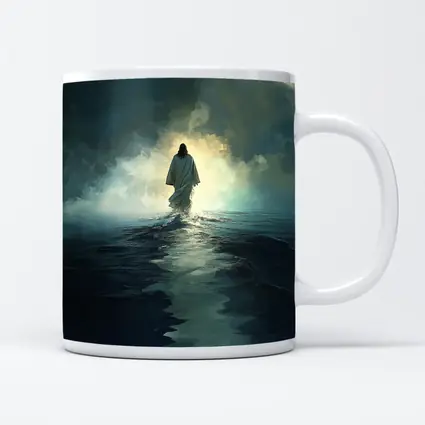 Jesus Walking on Water Stormy Ocean