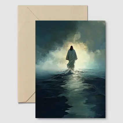 Jesus Walking on Water Stormy Ocean
