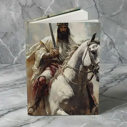 King on White Horse Sword Oil Painting