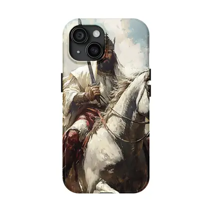 King on White Horse Sword Oil Painting