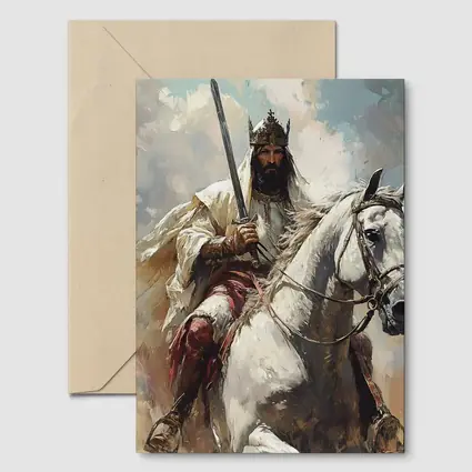 King on White Horse Sword Oil Painting