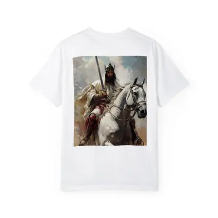 King on White Horse Sword Oil Painting