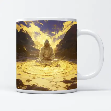 Hooded Mystic Meditating Golden Glowing Circle Canyon