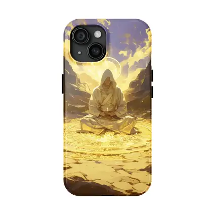 Hooded Mystic Meditating Golden Glowing Circle Canyon