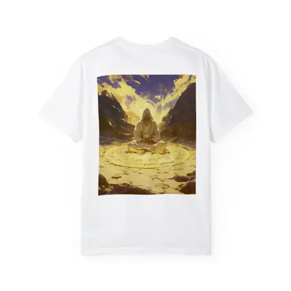 Hooded Mystic Meditating Golden Glowing Circle Canyon