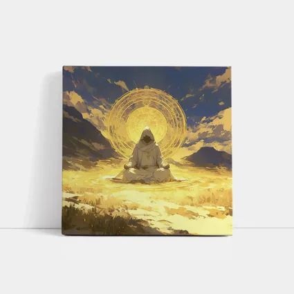 Hooded Monk Meditating Golden Mystic Circle
