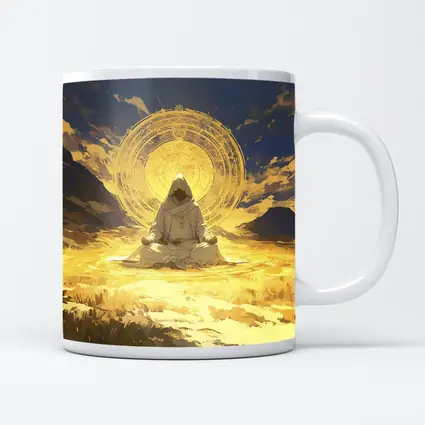 Hooded Monk Meditating Golden Mystic Circle