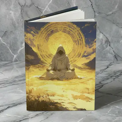 Hooded Monk Meditating Golden Mystic Circle