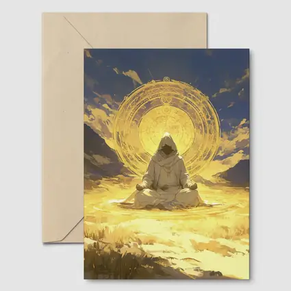 Hooded Monk Meditating Golden Mystic Circle