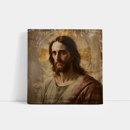 Jesus Christ Portrait Golden Halo Antique Art