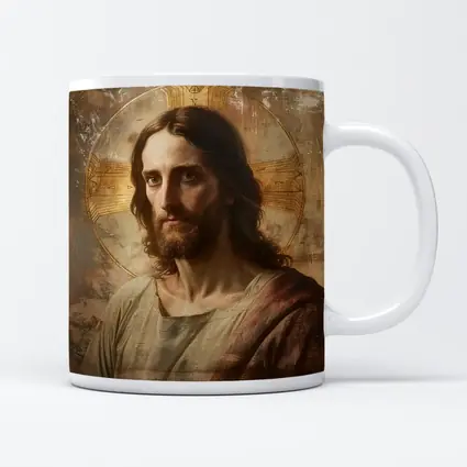 Jesus Christ Portrait Golden Halo Antique Art