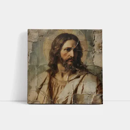 Jesus Christ Aged Cracked Religious Portrait Art