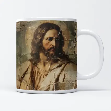 Jesus Christ Aged Cracked Religious Portrait Art