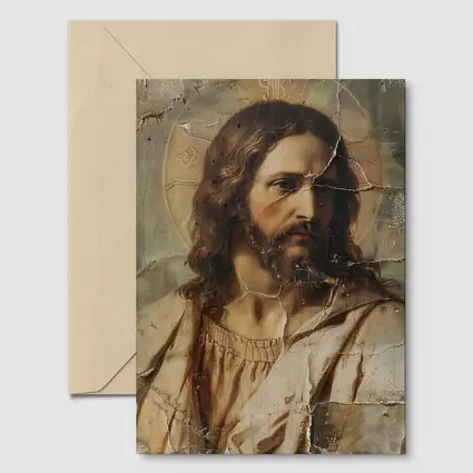 Jesus Christ Aged Cracked Religious Portrait Art