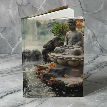 Buddha Statue Lotus Waterfall Autumn Garden