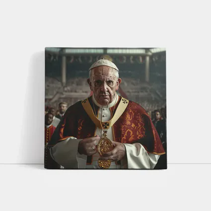 Pope Figure in Red Vestments Stadium Crowd