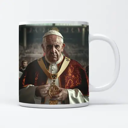 Pope Figure in Red Vestments Stadium Crowd