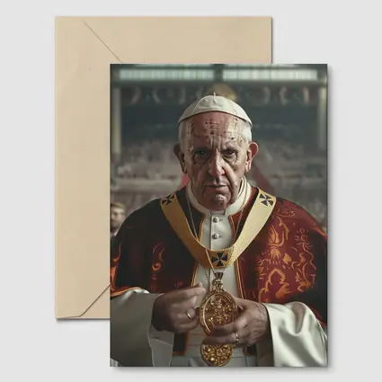 Pope Figure in Red Vestments Stadium Crowd