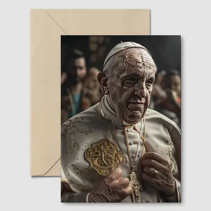 Pope in White Robes Crowd Background