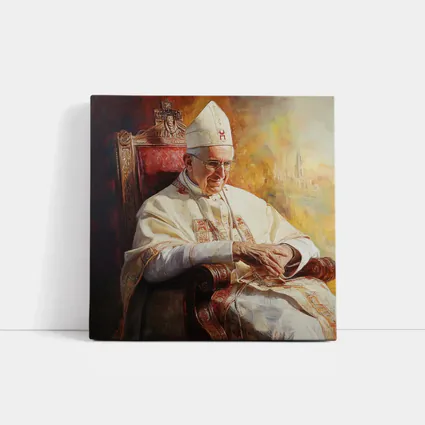 Pope Oil Painting Warm Golden Cathedral Background