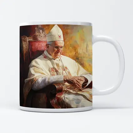 Pope Oil Painting Warm Golden Cathedral Background