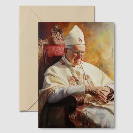 Pope Oil Painting Warm Golden Cathedral Background