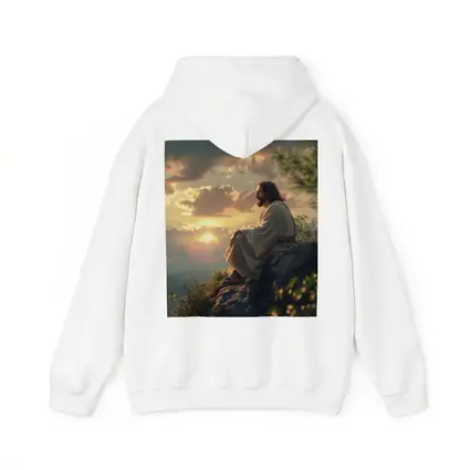 Jesus Sitting on Rock at Sunset