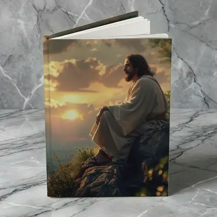 Jesus Sitting on Rock at Sunset