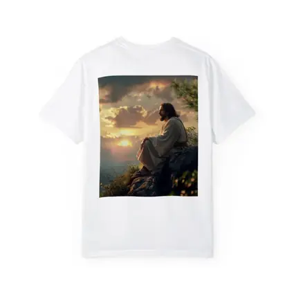 Jesus Sitting on Rock at Sunset