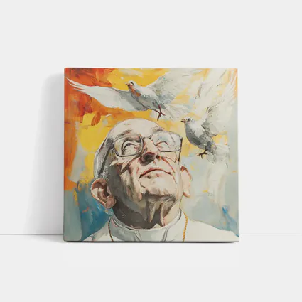 Pope Francis Oil Painting White Doves Sky