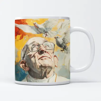 Pope Francis Oil Painting White Doves Sky