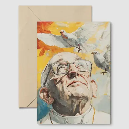 Pope Francis Oil Painting White Doves Sky