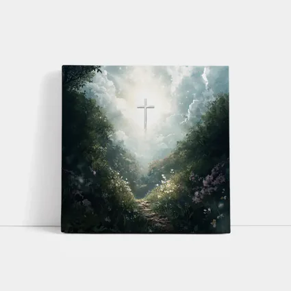 Christian Cross Glowing Forest Path Art
