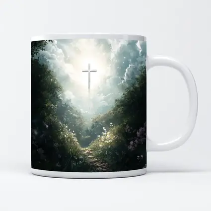 Christian Cross Glowing Forest Path Art