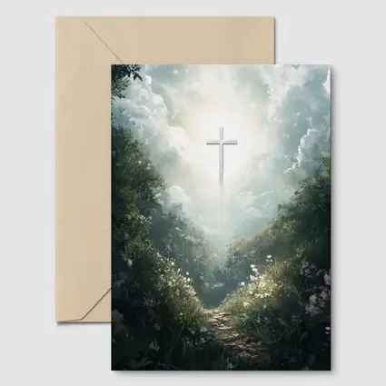 Christian Cross Glowing Forest Path Art