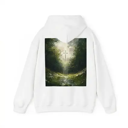 Christian Cross Glowing Forest Path Painting