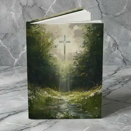 Christian Cross Glowing Forest Path Painting