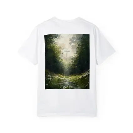 Christian Cross Glowing Forest Path Painting