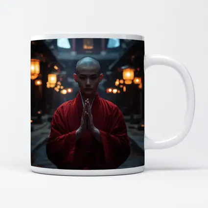 Buddhist Monk Praying in Temple Courtyard