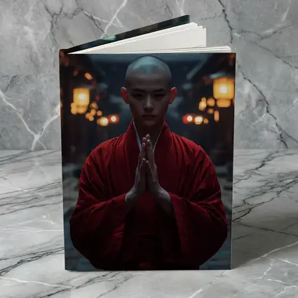 Buddhist Monk Praying in Temple Courtyard