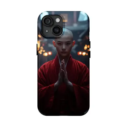 Buddhist Monk Praying in Temple Courtyard