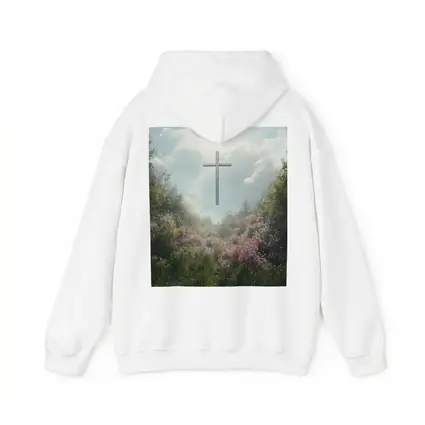 Christian Cross Floating Over Pink Wildflower Garden