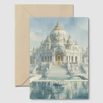 White Marble Hindu Temple Watercolor Art