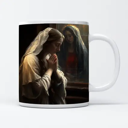 Woman Praying Before Virgin Mary Window