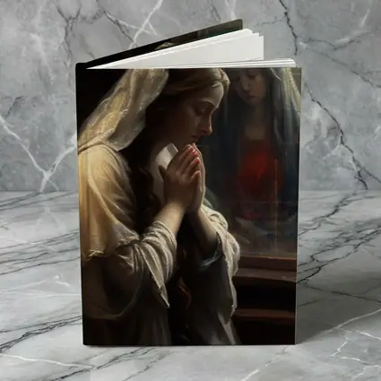Woman Praying Before Virgin Mary Window