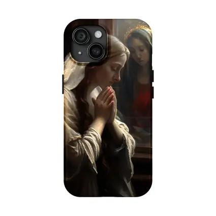 Woman Praying Before Virgin Mary Window