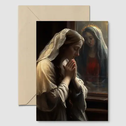 Woman Praying Before Virgin Mary Window